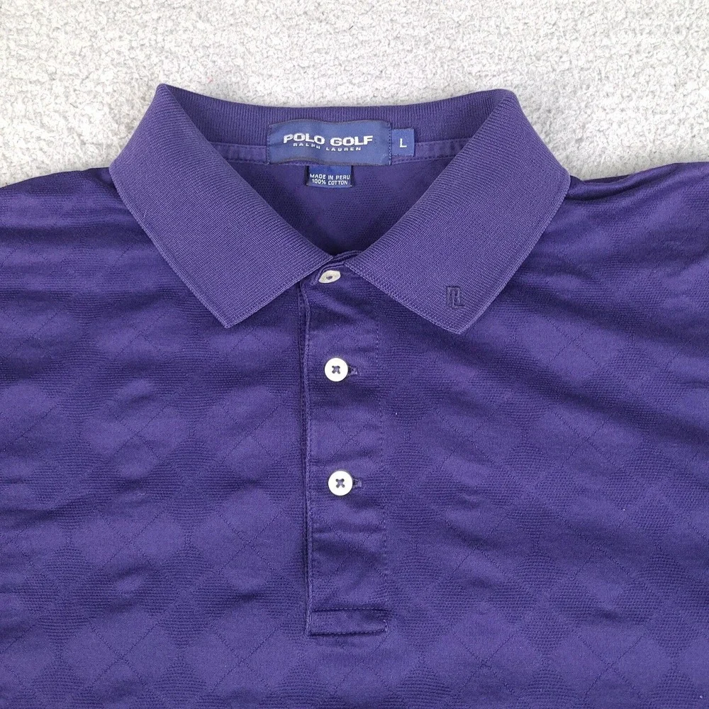 Ralph Lauren Polo Golf Shirt Mens Large Blue Argyle‎ Diamond Cotton Casual